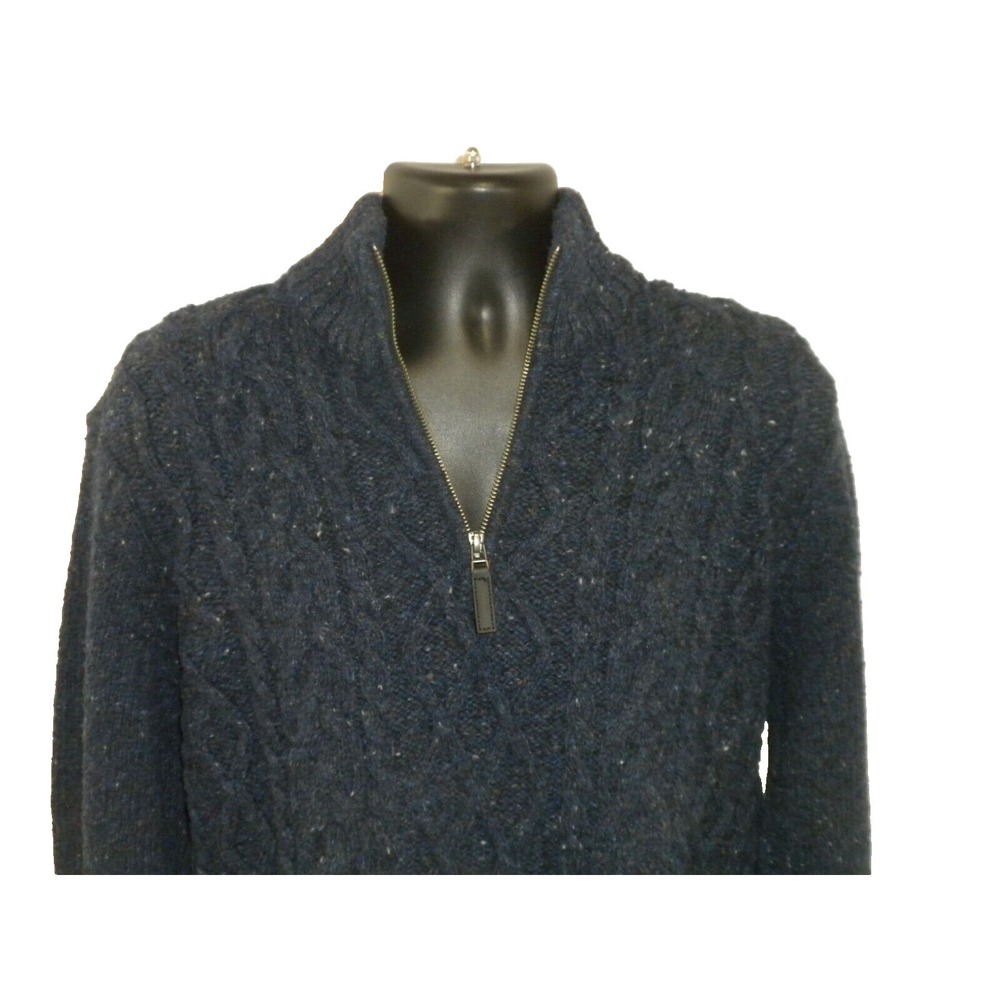 John‎ Lewis Sweater Mens XL Blue Marled Cable Knit 1/4 Zip Merino Wool Fisherman - Picture 2 of 16